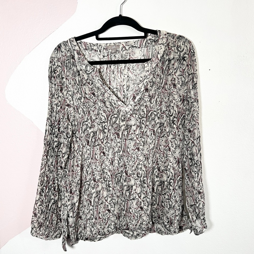 J. Jill 100% Silk Blouse Top Women Large Paisley Print Crinkle Quite Luxury